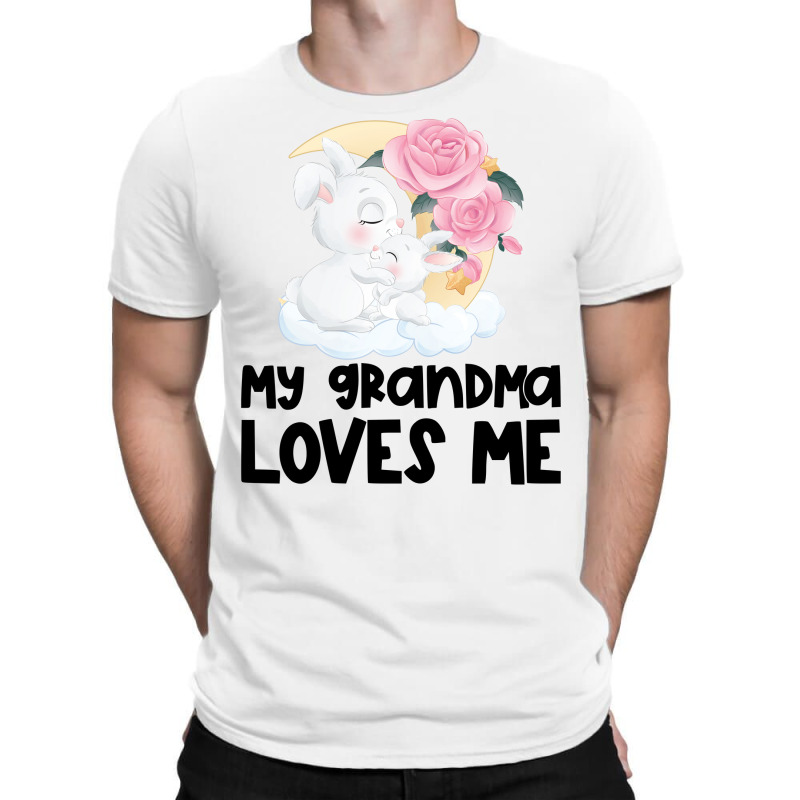 Rabbit Bunnies Pink Roses Grandma Loves Me T-Shirt by CueTrendyFinds | Artistshot