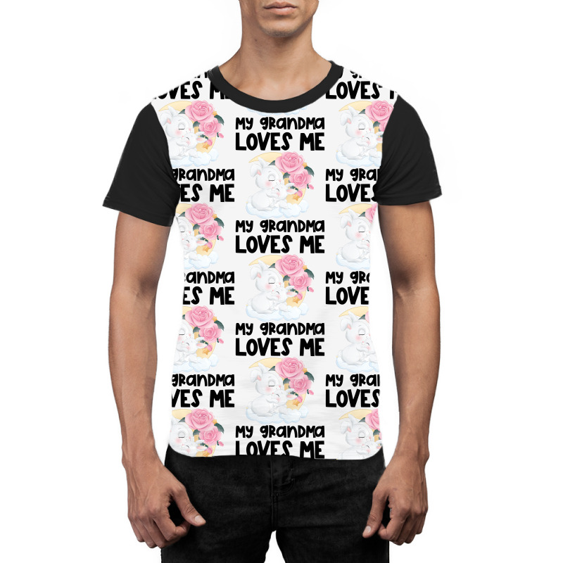 Rabbit Bunnies Pink Roses Grandma Loves Me Graphic T-shirt by CueTrendyFinds | Artistshot