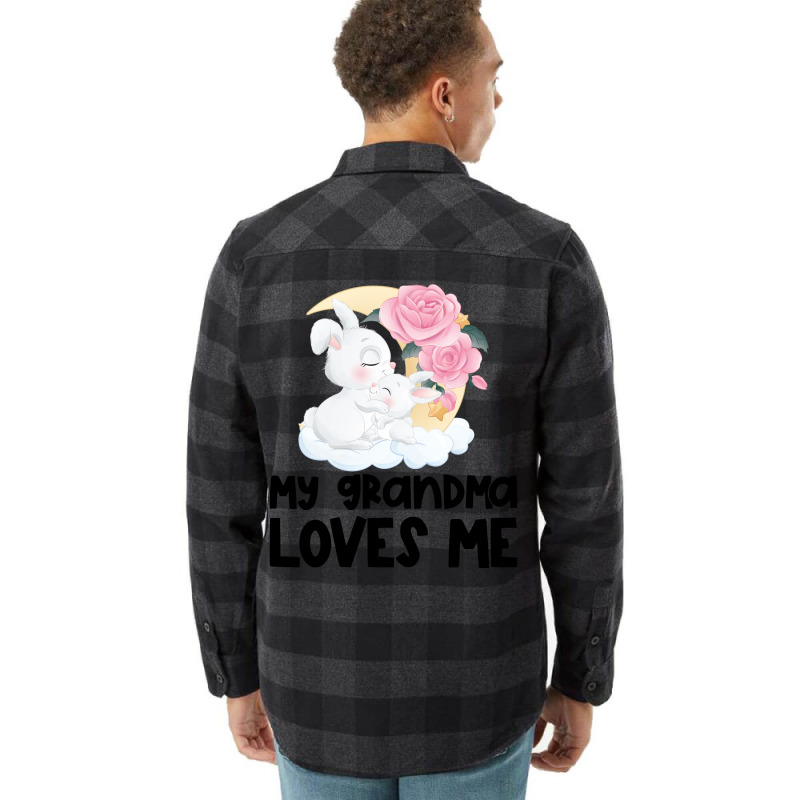 Rabbit Bunnies Pink Roses Grandma Loves Me Flannel Shirt by CueTrendyFinds | Artistshot