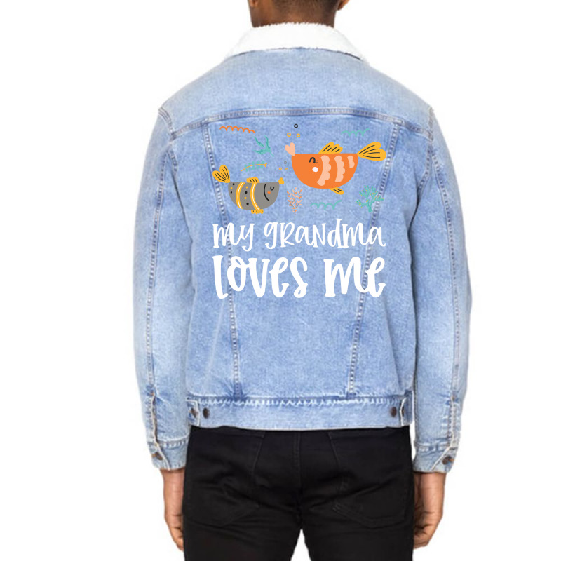 Fish Grandma Loves Me Unisex Sherpa-Lined Denim Jacket by CueTrendyFinds | Artistshot