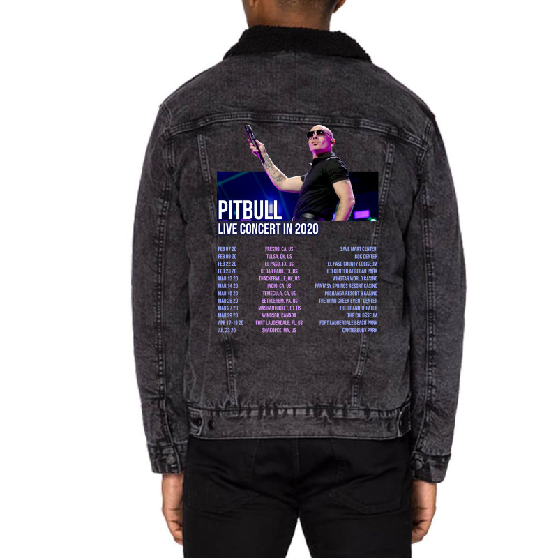 Pitbull Tour Back Unisex Sherpa-Lined Denim Jacket by hujabole880817 | Artistshot