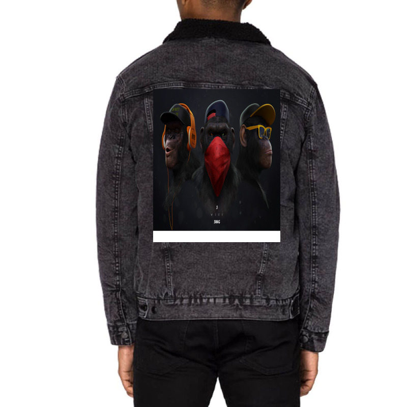 3 Wise Swag,banksy Dj Gorilla,thinking Monkey Headphones Unisex Sherpa-lined Denim Jacket | Artistshot