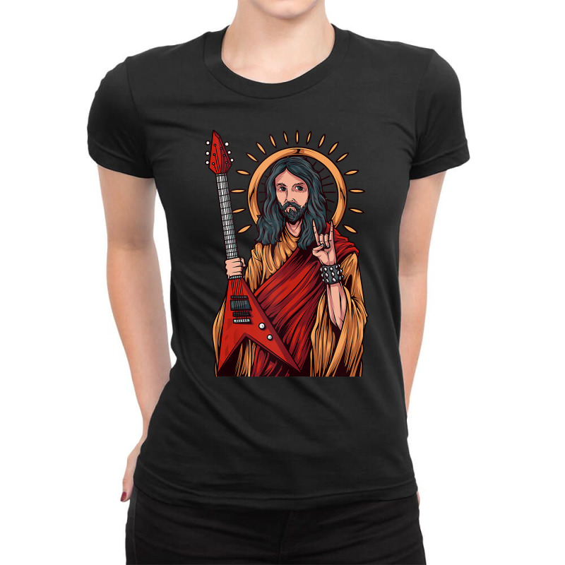 Jesus Playing Heavy Metal Guitar Tank Top Ladies Fitted T-Shirt by adam.troare | Artistshot