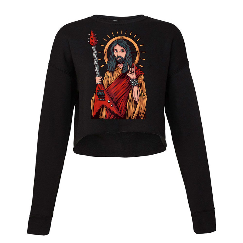 Jesus Playing Heavy Metal Guitar Tank Top Cropped Sweater by adam.troare | Artistshot