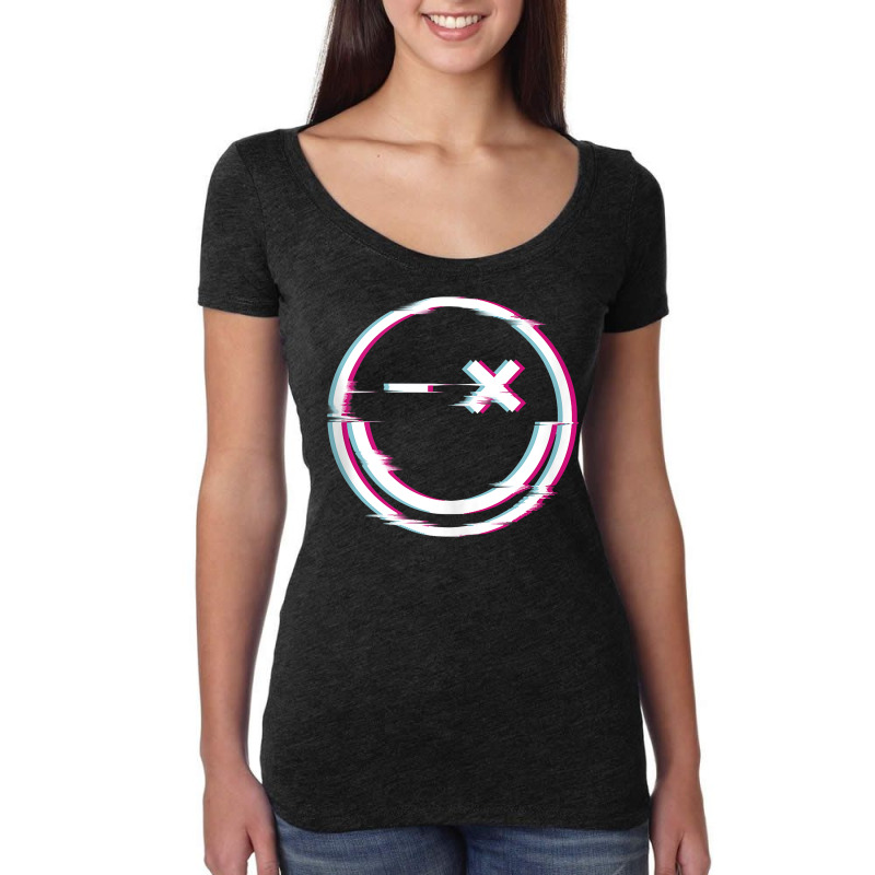 Raver Smiley Rave Techno Glitch Effect Instrumental Tank Top Women's Triblend Scoop T-shirt by kogmor58594 | Artistshot