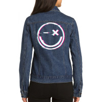 Raver Smiley Rave Techno Glitch Effect Instrumental Tank Top Ladies Denim Jacket | Artistshot