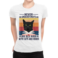 An Old Man With Cats And Books Cat Daddy Edition Ladies Fitted T-shirt | Artistshot