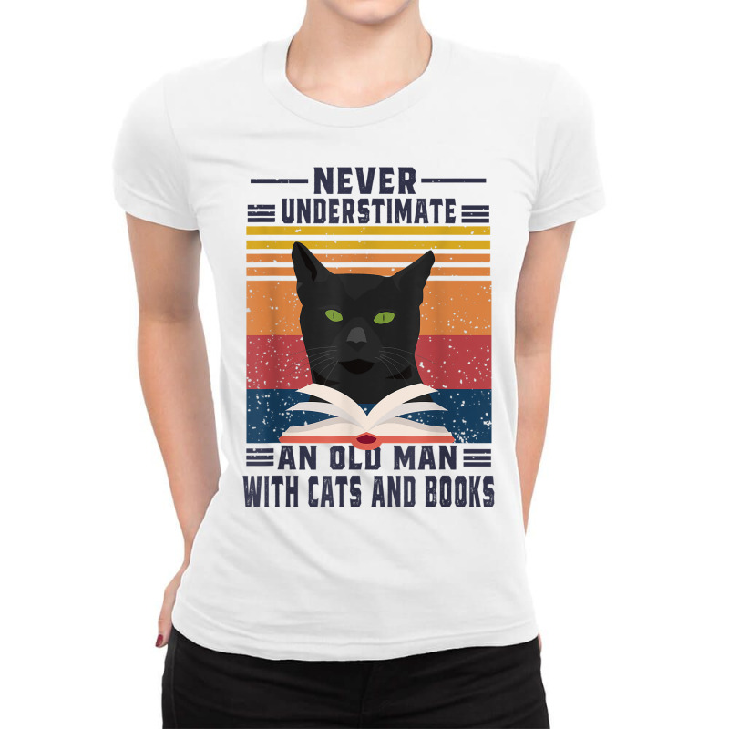 An Old Man With Cats And Books Cat Daddy Edition Ladies Fitted T-Shirt by ROXANZALEZ | Artistshot