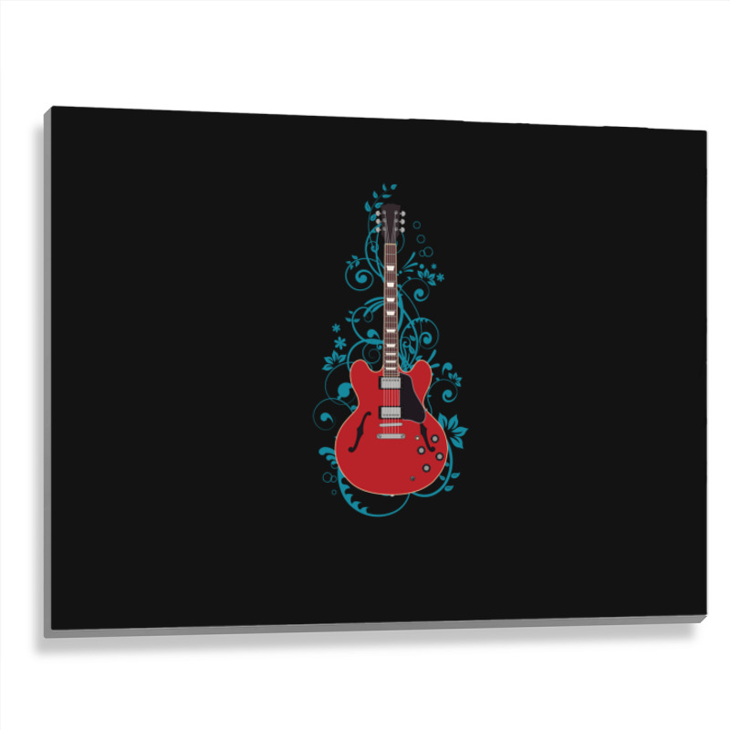 Red Semihollow Electric Guitar Flowering Vines 1 Metal Print Horizontal | Artistshot