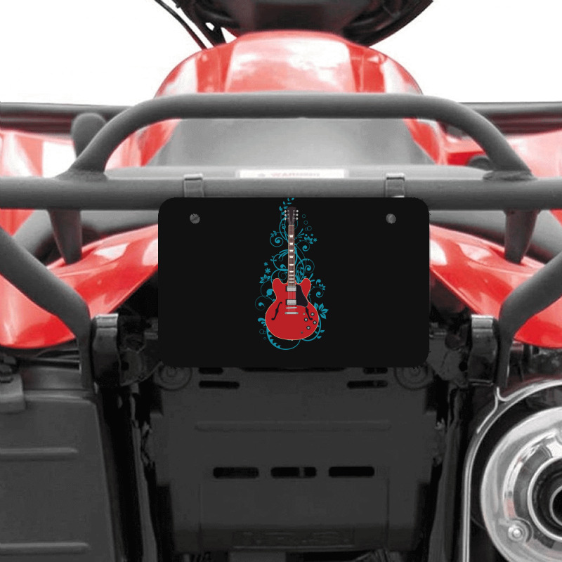 Red Semihollow Electric Guitar Flowering Vines 1 Atv License Plate | Artistshot