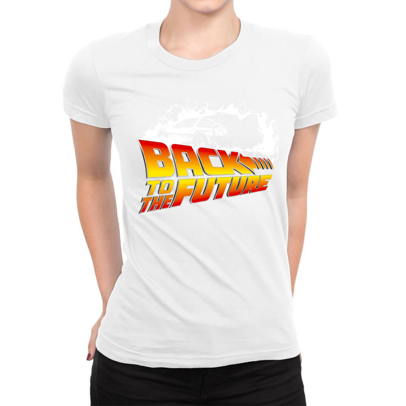 Back To The Future  Delorean White Stencil Fan Art Ladies Fitted T-Shirt by korvleottaj | Artistshot