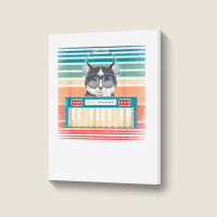 Retro Synthesizer Keyboard Music Producer Cat Lover T Shirt Portrait Canvas Print | Artistshot