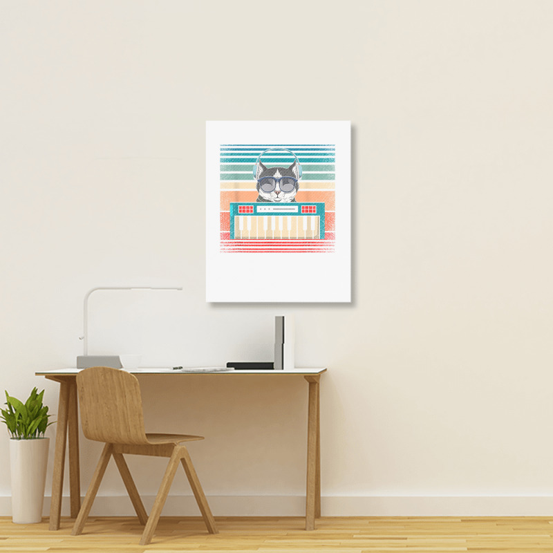 Retro Synthesizer Keyboard Music Producer Cat Lover T Shirt Portrait Canvas Print | Artistshot