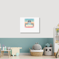 Retro Synthesizer Keyboard Music Producer Cat Lover T Shirt Landscape Canvas Print | Artistshot