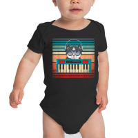 Retro Synthesizer Keyboard Music Producer Cat Lover T Shirt Baby Bodysuit | Artistshot