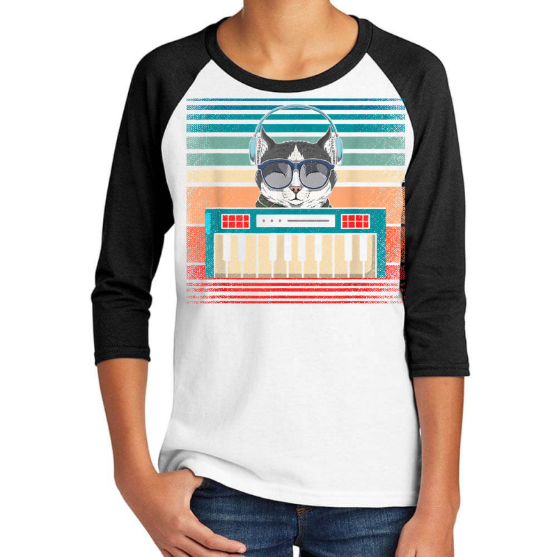 Retro Synthesizer Keyboard Music Producer Cat Lover T Shirt Youth 3/4 Sleeve | Artistshot