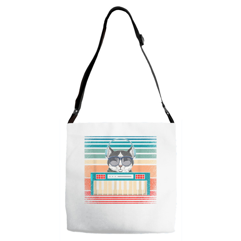 Retro Synthesizer Keyboard Music Producer Cat Lover T Shirt Adjustable Strap Totes | Artistshot