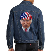 President Donald Trump In Flag Of Usa Head Wrap Shirts Men Denim Jacket | Artistshot