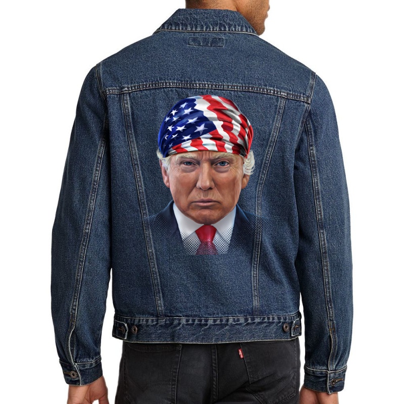 President Donald Trump In Flag Of Usa Head Wrap Shirts Men Denim Jacket | Artistshot