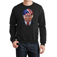 President Donald Trump In Flag Of Usa Head Wrap Shirts Crewneck Sweatshirt | Artistshot