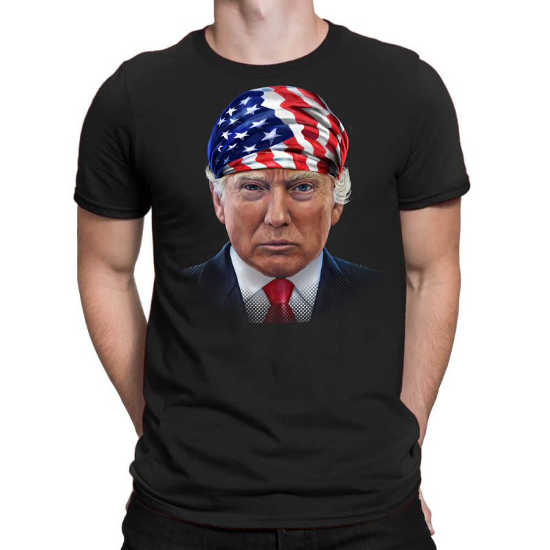 President Donald Trump In Flag Of Usa Head Wrap Shirts T-shirt | Artistshot