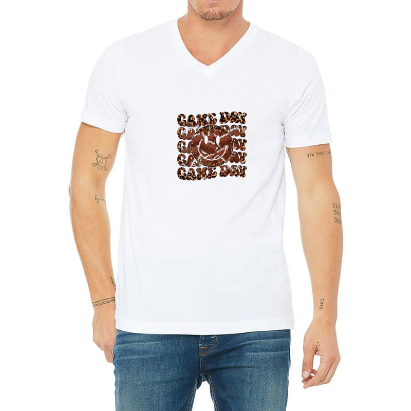 Cute Retro Wavy Game Day Football Leopard Print V-neck Tee | Artistshot