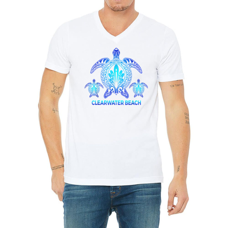 Vintage Clearwater Beach Florida Blue Sea Turtle Souvenirs T Shirt V-Neck Tee by shmonotpv4s | Artistshot