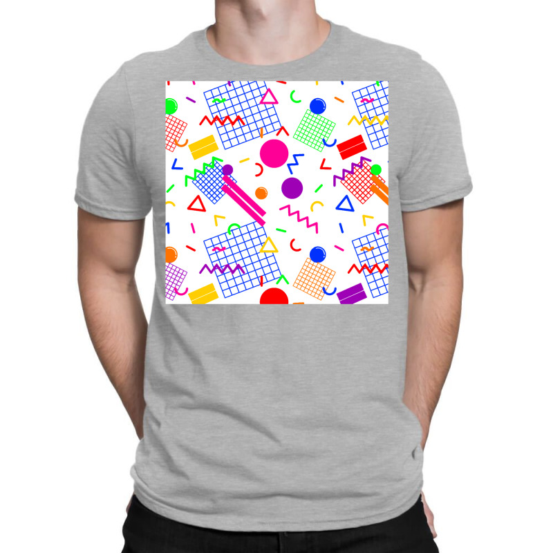 1980s Retro Geometric Confetti On A White Background Large Sized Repea T-Shirt by zydravidic2 | Artistshot