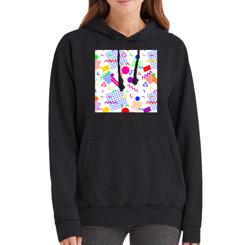 1980s Retro Geometric Confetti On A White Background Large Sized Repea Vintage Hoodie by zydravidic2 | Artistshot