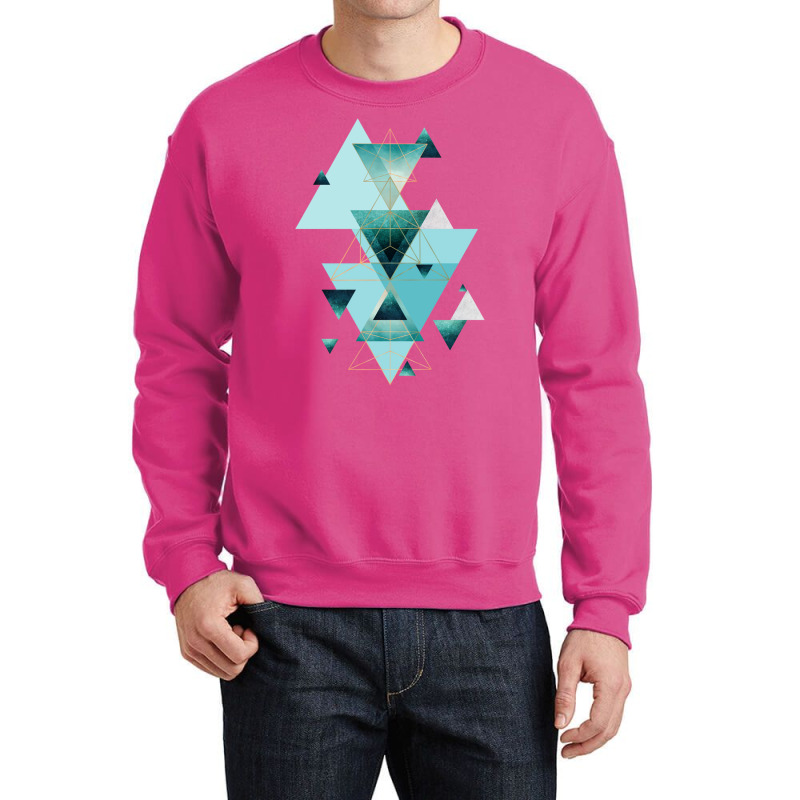 Geometric Triangle Compilation In Teal, Aqua And Rose Gold Crewneck Sweatshirt | Artistshot