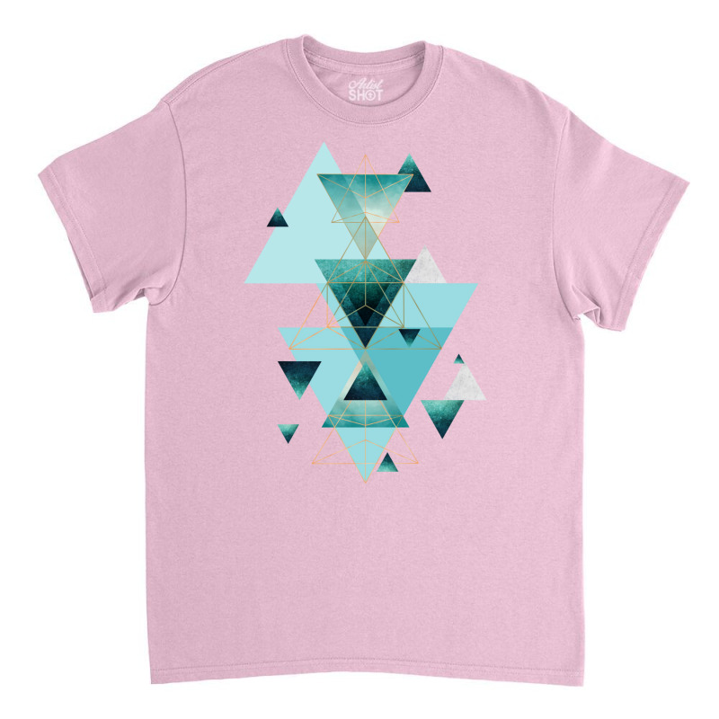 Geometric Triangle Compilation In Teal, Aqua And Rose Gold Classic T-shirt | Artistshot