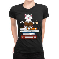 Trending Cat Kitty Reading Books Coffee Ladies Fitted T-shirt | Artistshot