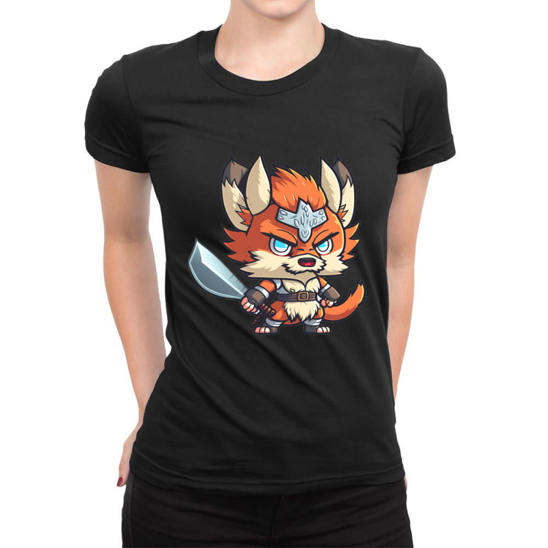 Chibi Fox Dd Barbarian Class Dnd Animal Classes Collection Ladies Fitted T-Shirt by LakeshaHughlett | Artistshot