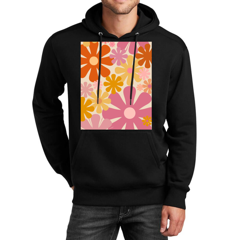 Retro 60s 70s Flowers  Vintage Style Floral Pattern In Thulian Pink, O Unisex Hoodie | Artistshot