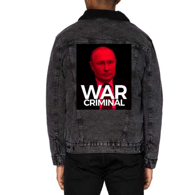 Putin Is A War Criminal Unisex Sherpa-Lined Denim Jacket by EricArthurMalgren | Artistshot