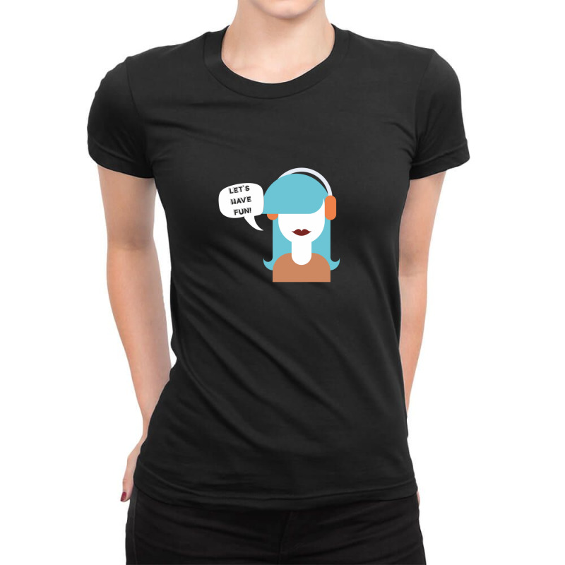 Pop Art Girl With Headphones Drawing Ladies Fitted T-Shirt by EliGWhiteIii | Artistshot