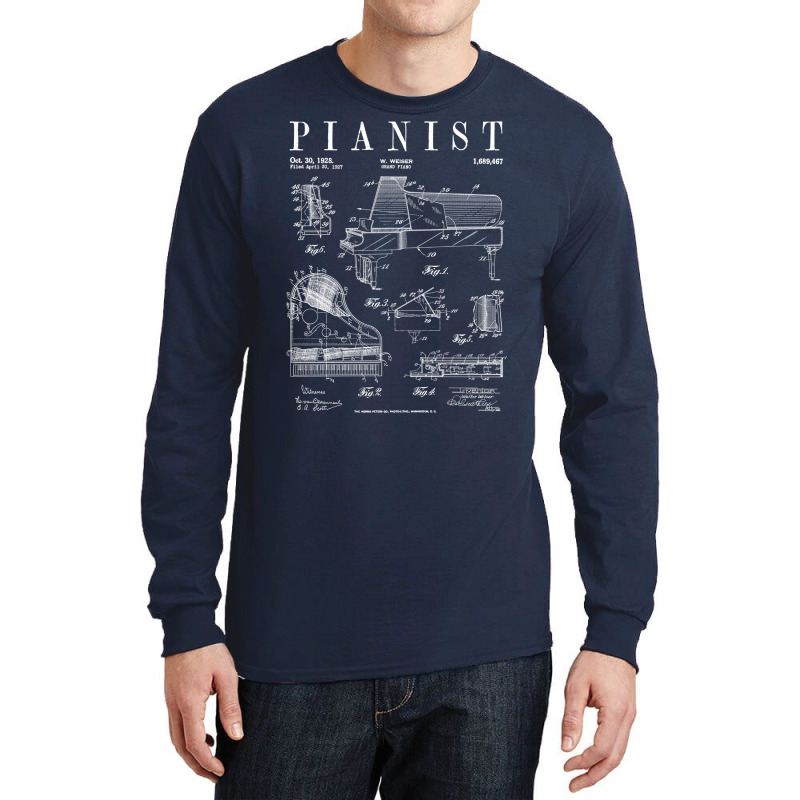 Grand Piano Old Vintage Patent Pianist Drawing Print Long Sleeve Shirts | Artistshot