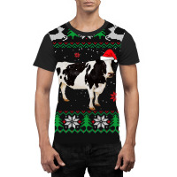 Cow Funny Cattle Ugly Sweater Christmas Dairy Cow Lover Santa Hat Anim Graphic T-shirt | Artistshot