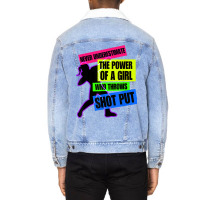 Track And Field Girl Power Shot Put Thrower Unisex Sherpa-lined Denim Jacket | Artistshot