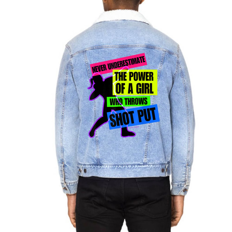 Track And Field Girl Power Shot Put Thrower Unisex Sherpa-Lined Denim Jacket by ROXANZALEZ | Artistshot