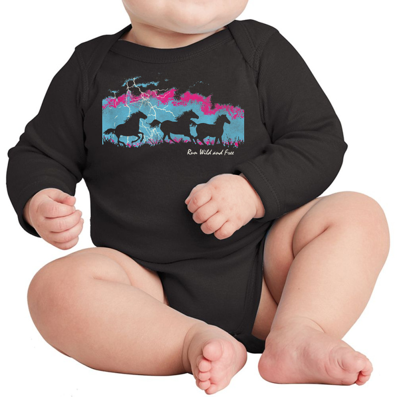 Run Wild And Free Running Horses Silhouettes Thunderstorm T Shirt Long Sleeve Baby Bodysuit by katheleenweb0 | Artistshot