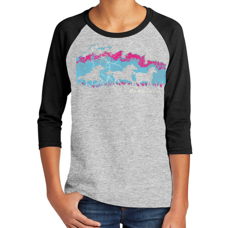 Run Wild And Free Running Horses Silhouettes Thunderstorm T Shirt Youth 3/4 Sleeve by katheleenweb0 | Artistshot