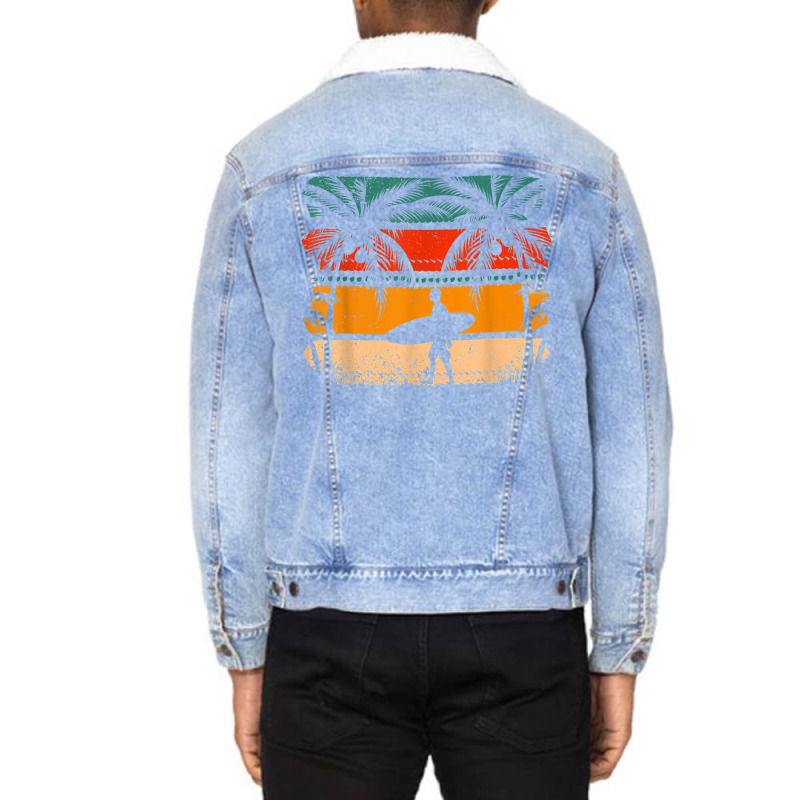 Vintage Surfing Surfboard Retro Surfboarder Surfer Palm Mens T Shirt Unisex Sherpa-lined Denim Jacket | Artistshot