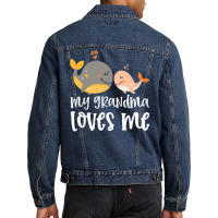 Orange Whales My Grandma Loves Me Men Denim Jacket | Artistshot