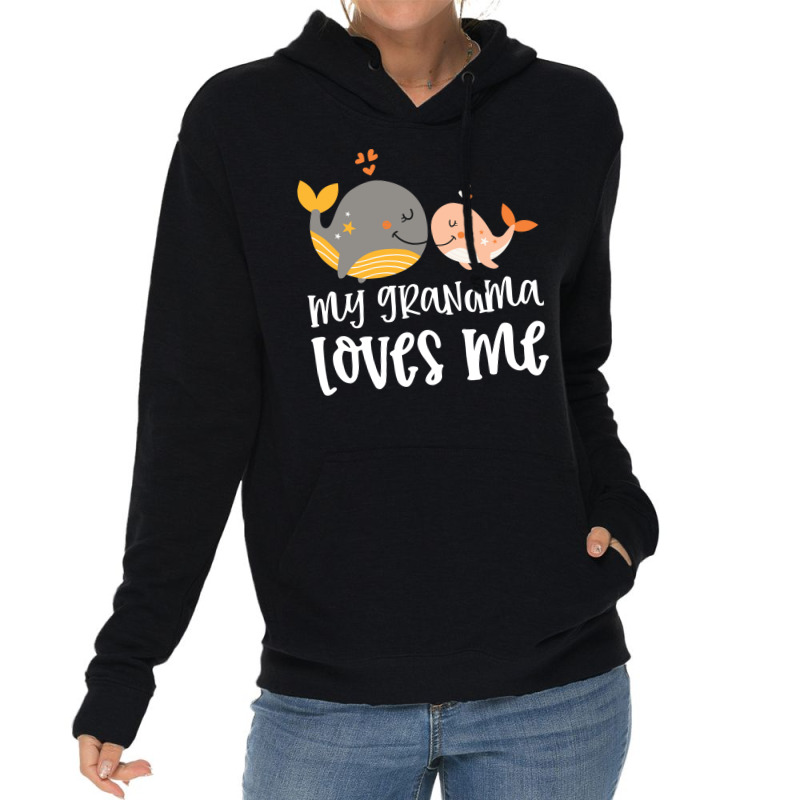 Orange Whales My Grandma Loves Me Lightweight Hoodie by CueTrendyFinds | Artistshot