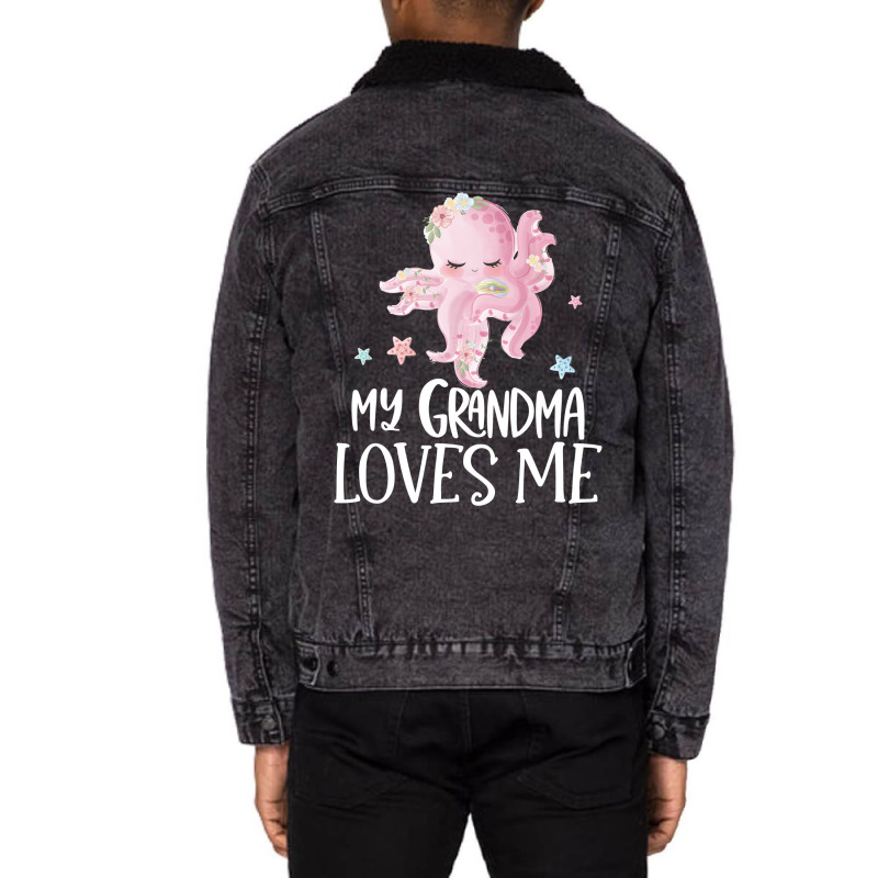 Pink Octopus My Grandma Loves Me Unisex Sherpa-Lined Denim Jacket by CueTrendyFinds | Artistshot