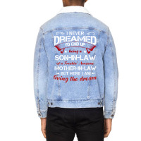 I Never Dreamed Id End Up Being A Son In Law Of A Freakin Awesome Moth Unisex Sherpa-lined Denim Jacket | Artistshot