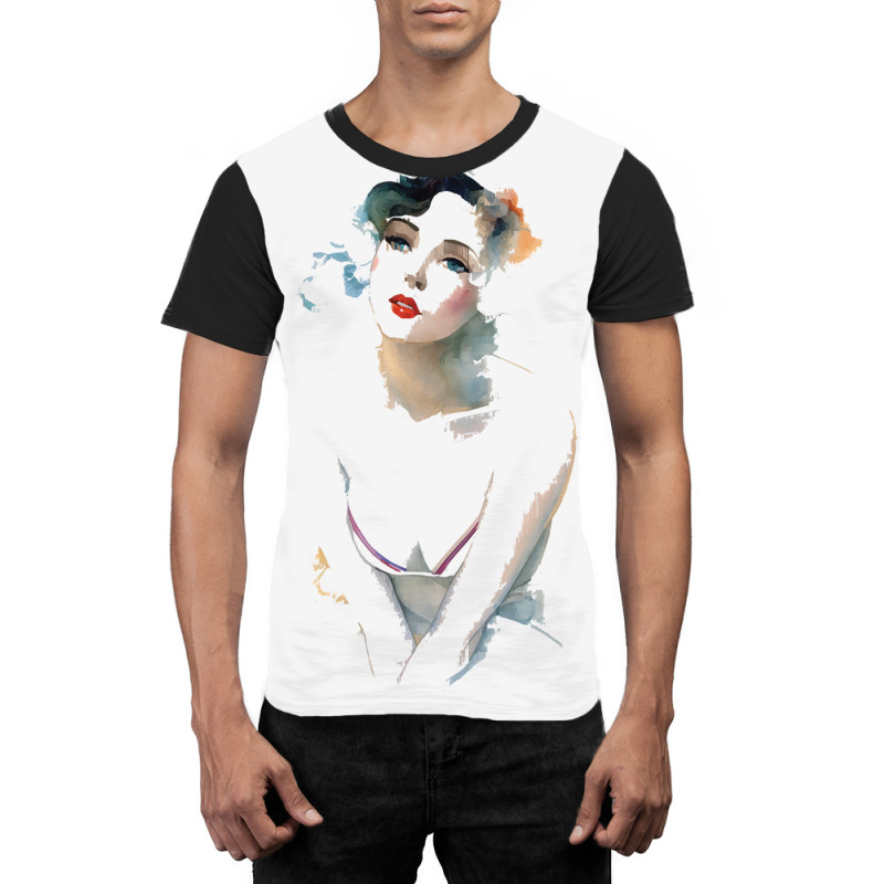 A Woman In Watercolor Looking Into The Distance Graphic T-shirt | Artistshot