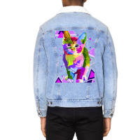 70s 80s Party Cat Psychedelic Colorful Retro Trippy Cat Classic  (1) Unisex Sherpa-lined Denim Jacket | Artistshot