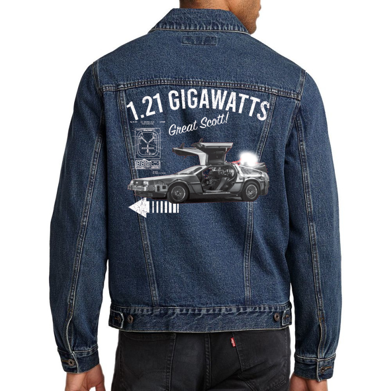 Back To The Future 1.21 Gigawatts Delorean Car (© Ucs Llc And Amblin) Men Denim Jacket by botitefinos | Artistshot